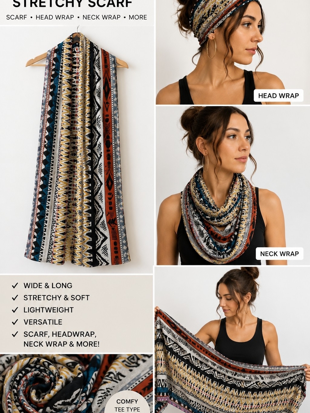 Boho Striped Stretchy Scarf – Multicolor